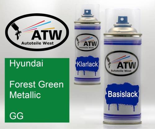 Hyundai, Forest Green Metallic, GG: 400ml Sprühdose + 400ml Klarlack - Set, von ATW Autoteile West.